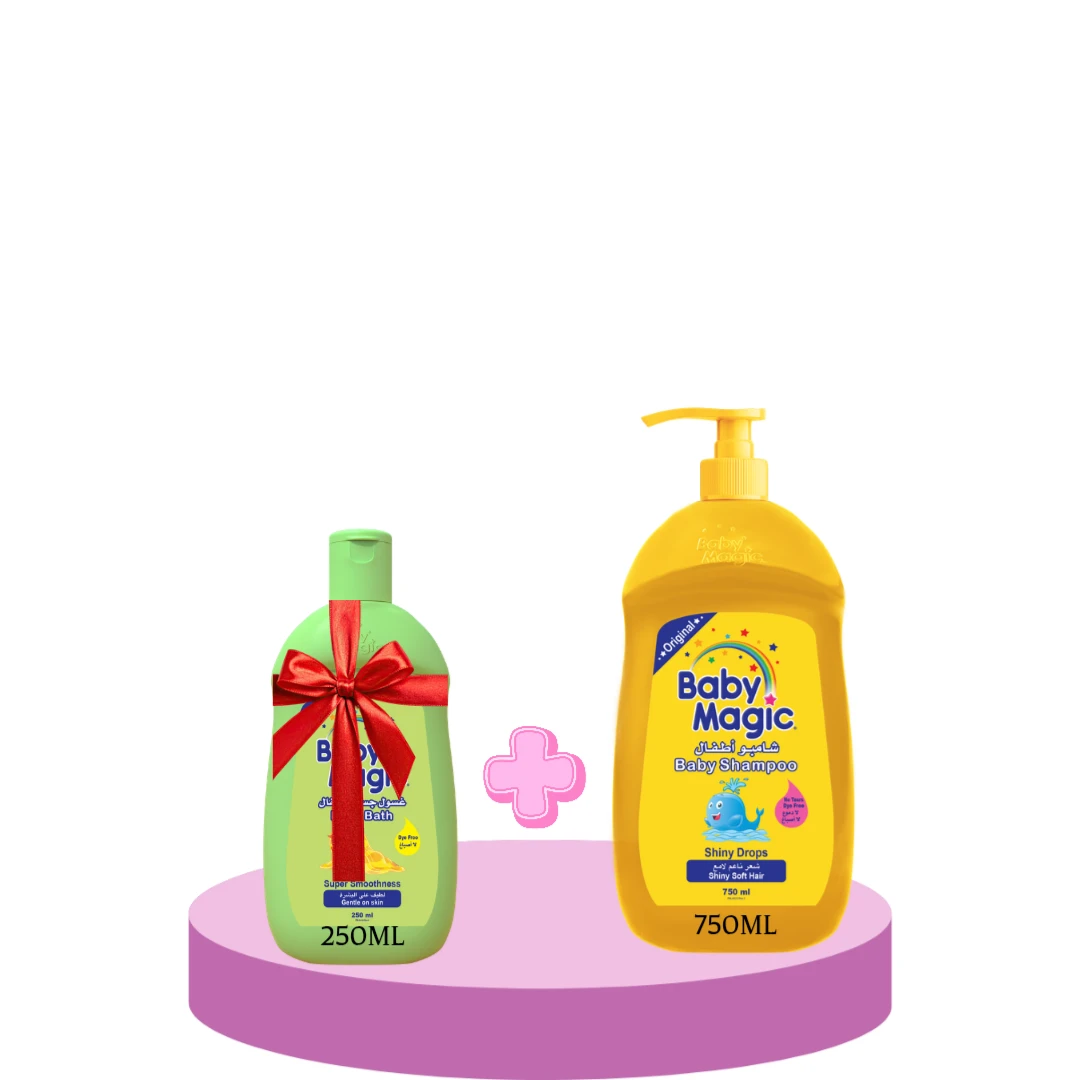 شامبو بيبي ماجيك قطرات لامعة 750ml + غسول جسم الأطفال بيبي ماجيك نعومة فائقة  250ml مجانا